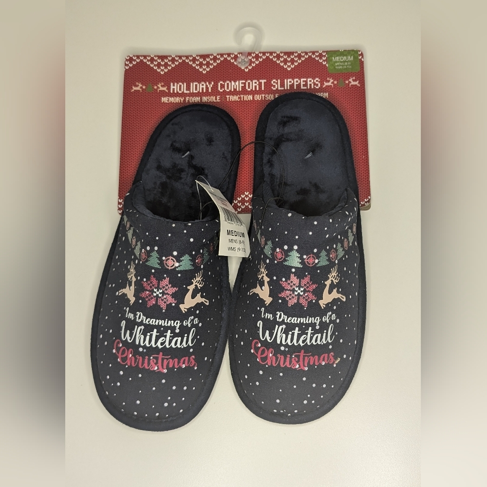 NEW Holiday Comfort Slippers - Navy - Medium - Mens (8-9) - Womens (9-10)